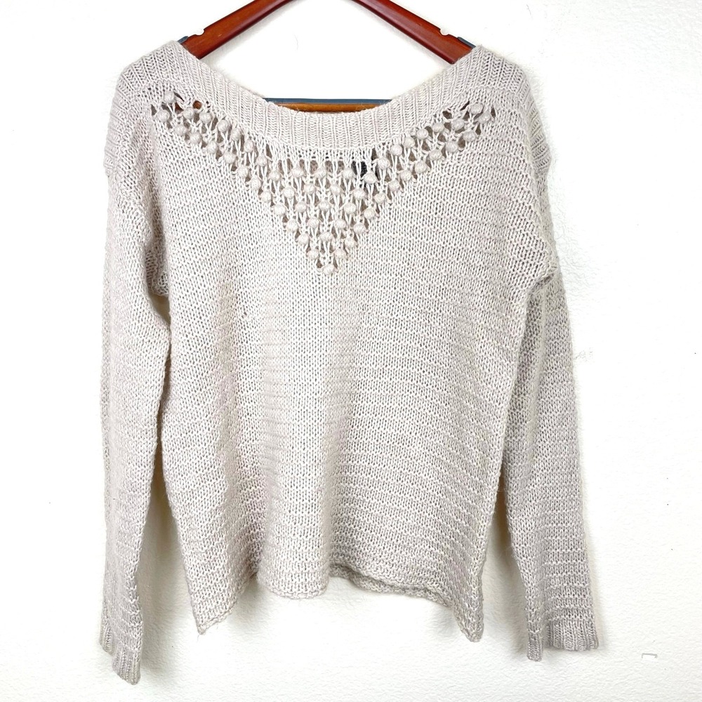 Vintage Womens Sweater Sz L Wool Blend Beachy Coastal Minimalist Crochet Cottage